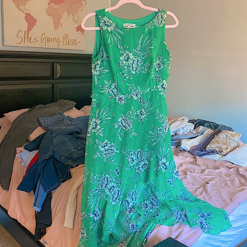 High-low green flower dress